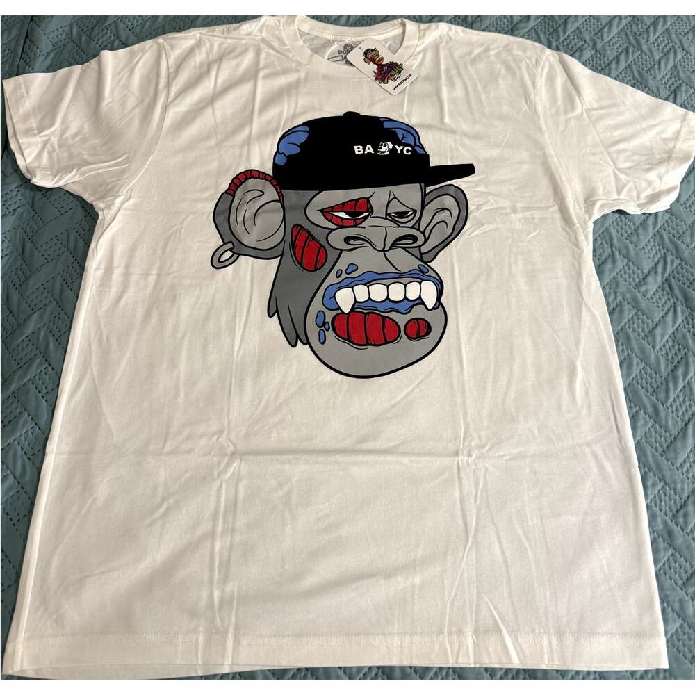 BAWS MENS T-SHIRT WHITE XL T-SHIRT WITH GRAY/RED/BLACK DESIGN NWT